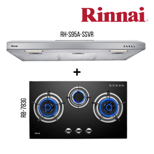 RINNAI RH-S95A-SSVR SLIMLINE HOOD + RB-783G 3 BURNER BUILT-IN HOB TEMPERED GLASS (BLACK) TOP PLATE BUNDLE DEAL!