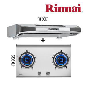 RINNAI RH-90ER 90CM SLIMLINE HOOD + RB-782S 2 BURNER BUILT-IN HOB STAINLESS STEEL TOP PLATE BUNDLE DEAL!