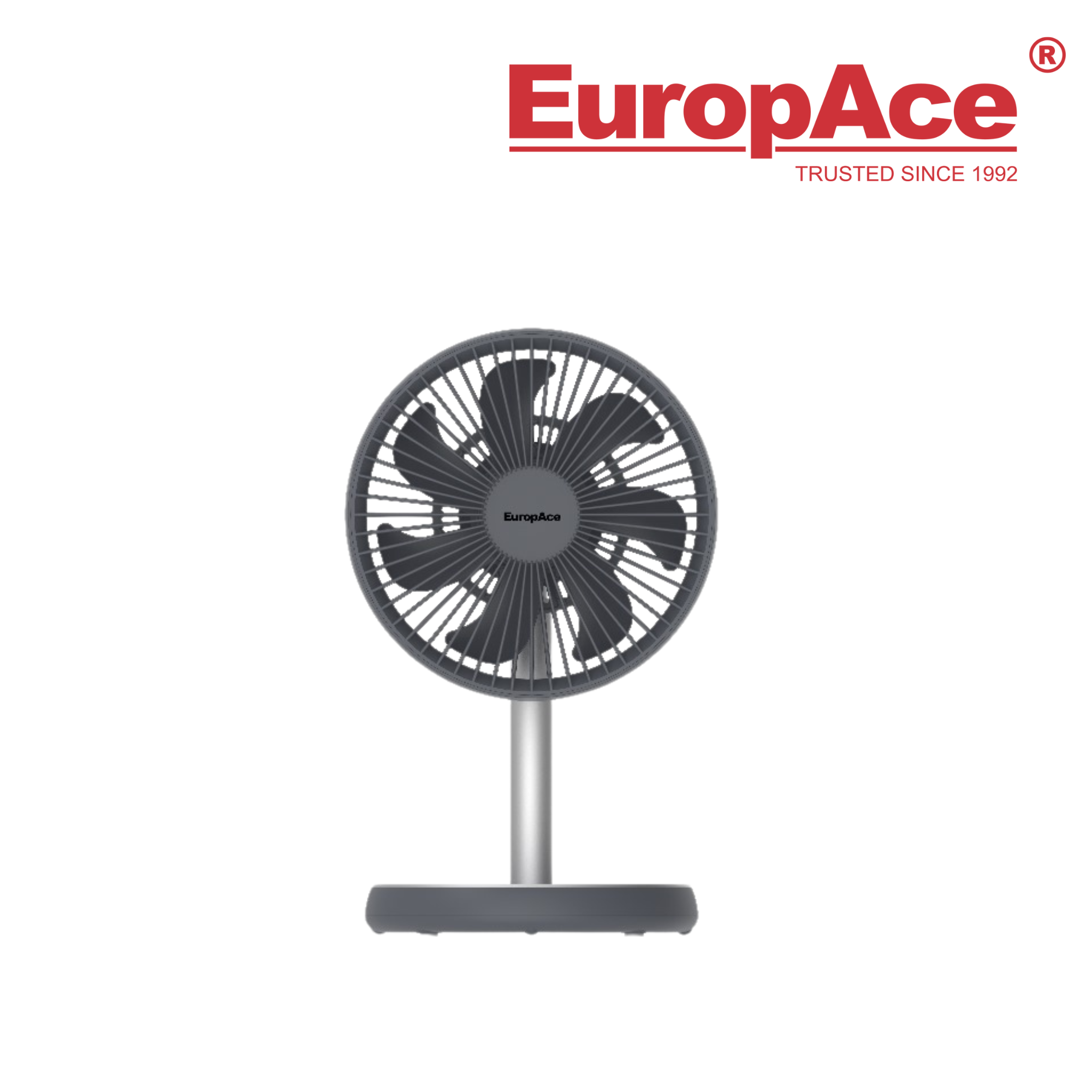 EUF3753D (2) EUROPACE EUF3753D 7" RECHARGEABLE DC FAN WITH ADJUSTABLE HEIGHT (GREY) + 1 YEAR WARRANTY - Image 1