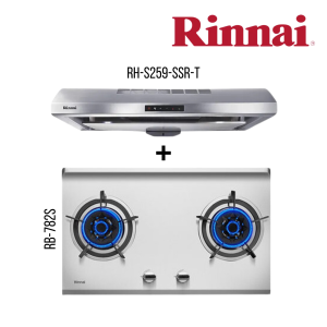 RINNAI RH-S259-SSR-T SLIMLINE HOOD + RB-782S 2 BURNER BUILT-IN HOB STAINLESS STEEL TOP PLATE BUNDLE DEAL!