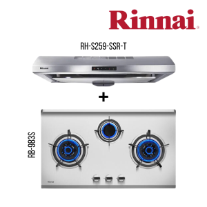RINNAI RH-S259-SSR-T SLIMLINE HOOD + RB-983S 3 BURNER BUILT-IN HOB STAINLESS STEEL TOP PLATE BUNDLE DEAL!