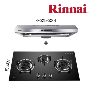 RINNAI RH-S259-SSR-T SLIMLINE HOOD + RB-983G 3 BURNER FLEXI HOB BUILT-IN GAS HOB BUNDLE DEAL!