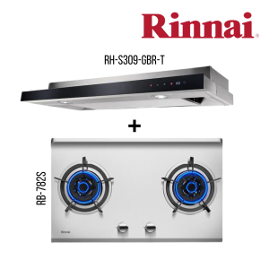 RINNAI RH-S309-GBR-T SLIMLINE HOOD + RB-782S 2 BURNER BUILT-IN HOB STAINLESS STEEL TOP PLATE BUNDLE DEAL!