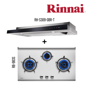 RINNAI RH-S309-GBR-T SLIMLINE HOOD + RB-983S 3 BURNER BUILT-IN HOB STAINLESS STEEL TOP PLATE BUNDLE DEAL!